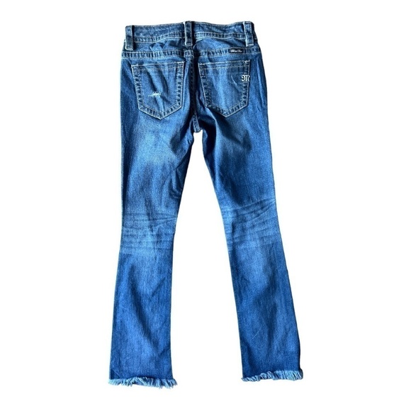 Miss Me Mid Rise Distressed Boot Cut Jeans Frayed Raw Hem, Size 26 - Picture 2 of 9